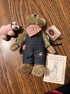 Boyds Bears Brown Plush Bear with Denim Overalls and Red Gingham Bandana